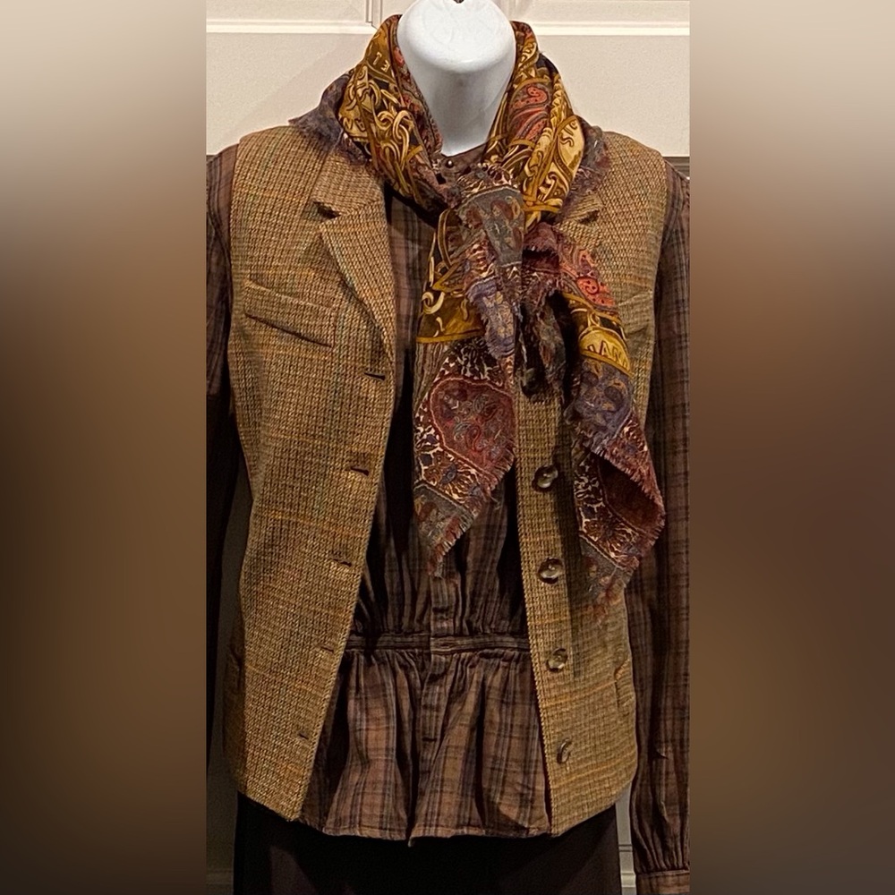 *Charming Brown Vintage Women's Country Plaid Blouse - Picture 3 of 10